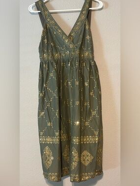 Michael Kors Olive Green  Midi Dress with Gold Foil Motif